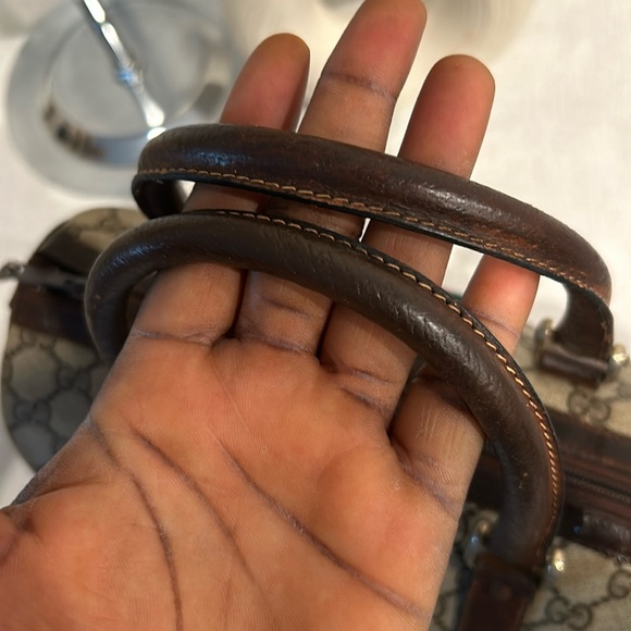 Authentic Gucci brown monogram coated canvas Boston satchel bag - Picture 7 of 17